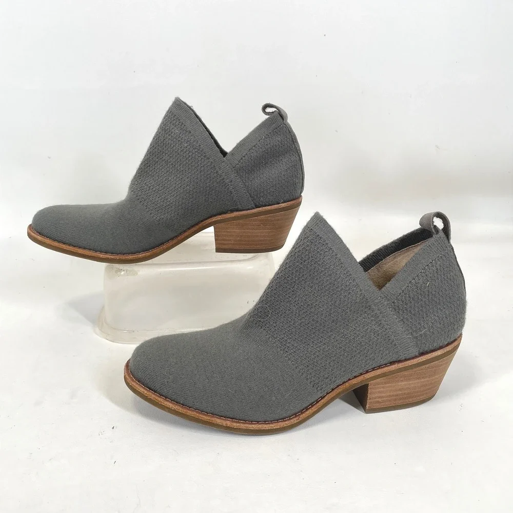 Sofft SF0068558 Gray Knit Ankle Booties Almond Toe Stacked Heel Womens 8.5M